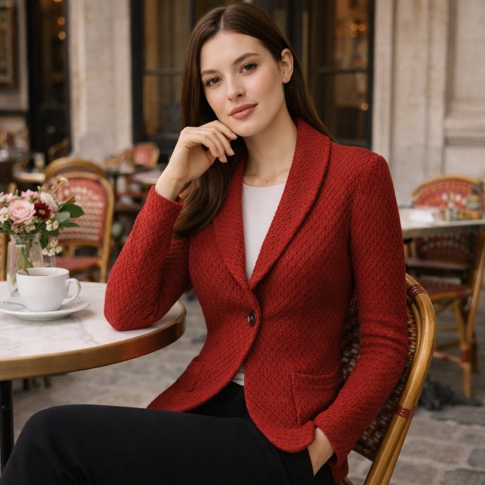 Charlie & Robin Red Textured Shawl Collar Cardigan Blazer XS Anthropologie
